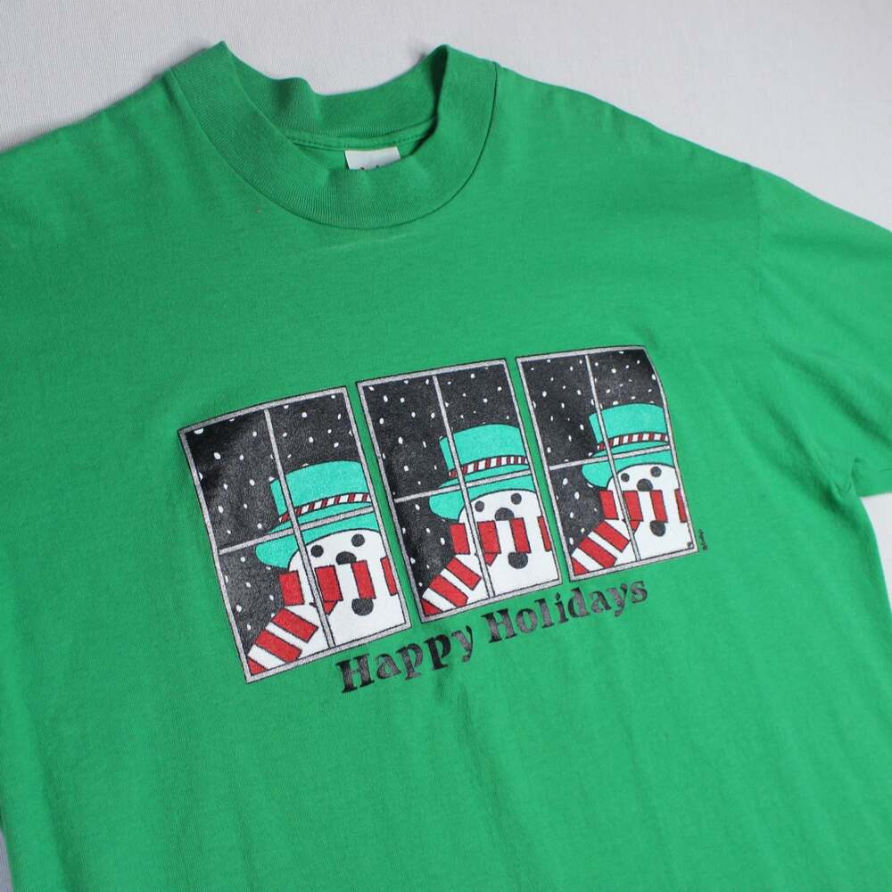 Stedman Super Hi Cru Cotton T Shirt Christmas Single Stitch Mens XL Green USA
